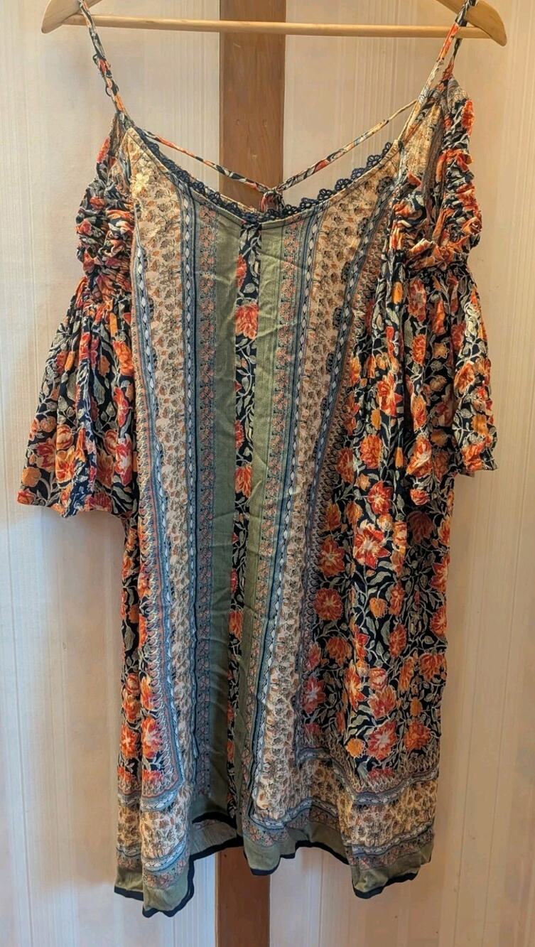 Angie Fall Autumn Multicolor Tunic Top Women's Medium Shirt